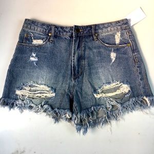 Articles Of Society Women’s Zipper Cotton Denim Jean Shorts Destroyed Size 27